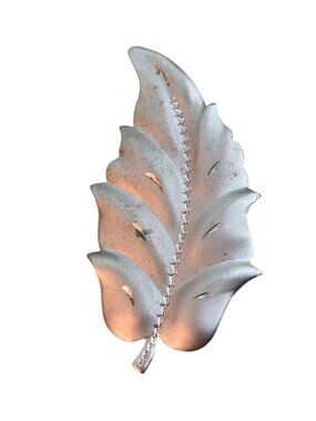 Vintage Leaf Brooch Matte Silver Tone Etched